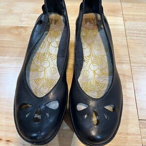 Fly London Black Flats with Decorative Cutouts